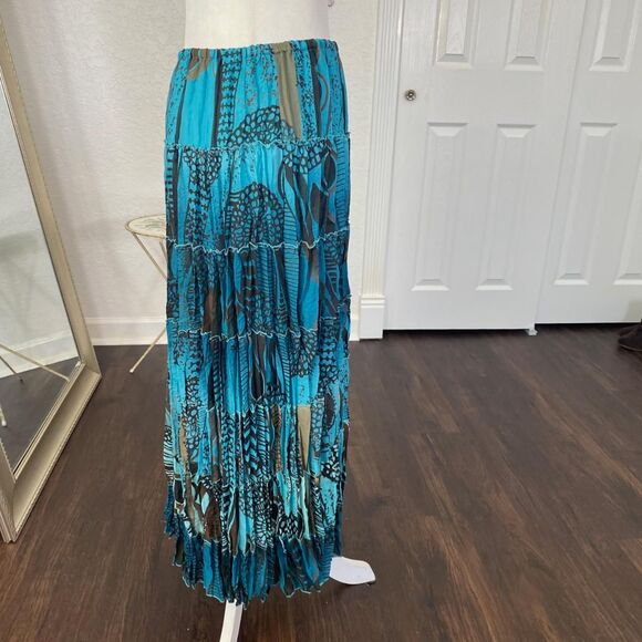 Mermaid Siren Core Blue Teal Brown Paisley Bohemian Midi Maxi Skirt L Large - Picture 4 of 7